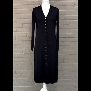 Woolen Bloom NWT black pearl button down long duster/ cardigan / dress S